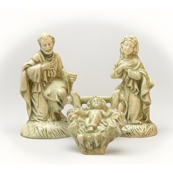 Unbranded Other - VTG Nativity Set Holy Family Green Patina Chalkware Ceramic Signed LEA 1988 READ